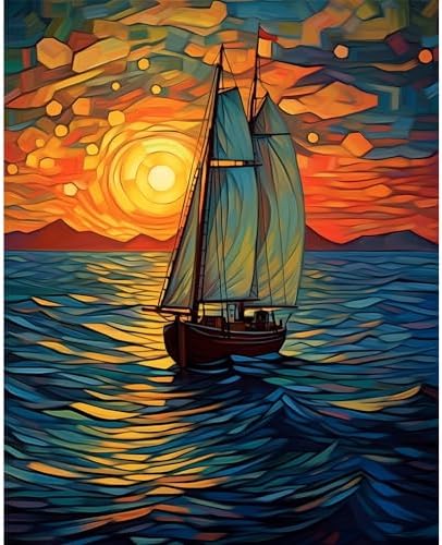 Natuyalo Paint by Numbers for Adults - DIY Adult Paint by Number Kits Painting on Canvas Sailboat Painting by Numbers for Beginners, Sunset Landscape Art Craft Kits for Adults (16x20 Inch) by Natuyalo