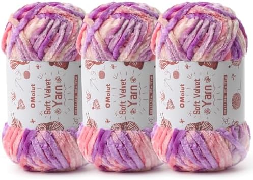 3x100g Fluffy Velvet Chenille Yarn for Crocheting and Knitting, 3x87.4yd Baby Yarn for Crocheting Soft, Crochet Chunky Yarn Amigurumi Yarns (Pinkish Purple) by OMoiut