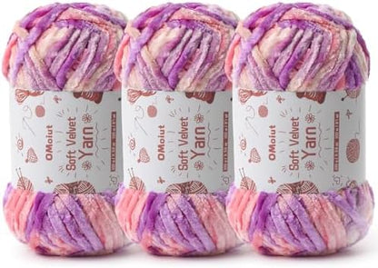 3x100g Fluffy Velvet Chenille Yarn for Crocheting and Knitting, 3x87.4yd Baby Yarn for Crocheting Soft, Crochet Chunky Yarn Amigurumi Yarns (Pinkish Purple) by OMoiut