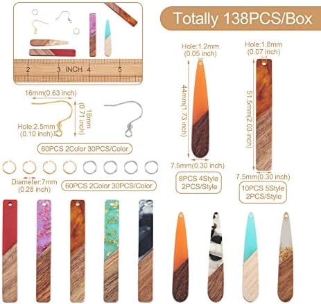 Cheriswelry Resin Wood Earring Making Kit 18Pcs 44-51.5mm Teardrop Rectangle Resin Walnut Wood Pendants with 60Pcs Earring Hooks 60Pcs 7x0.8mm Jump Rings for DIY Dangle Earring - Image 3