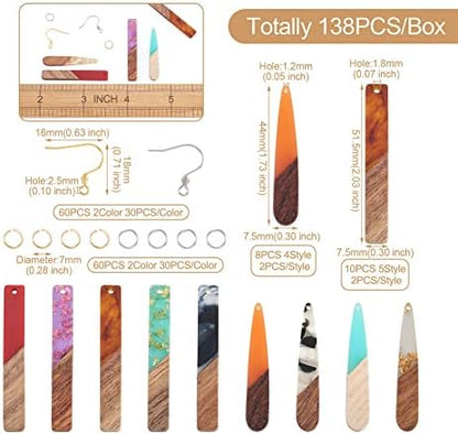 Cheriswelry Resin Wood Earring Making Kit 18Pcs 44-51.5mm Teardrop Rectangle Resin Walnut Wood Pendants with 60Pcs Earring Hooks 60Pcs 7x0.8mm Jump Rings for DIY Dangle Earring - Image 3