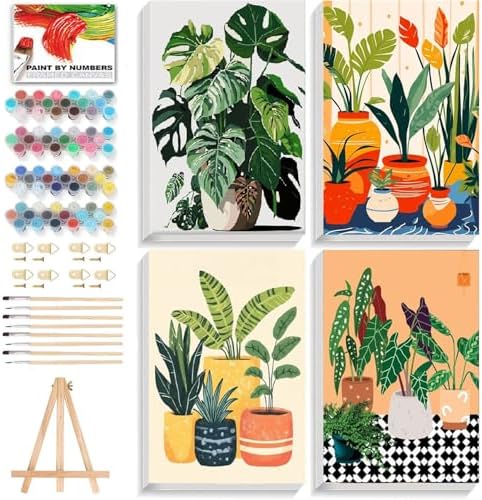 ICYANART 4 Pack Plant Paint by Numbers kit for Adults with Frame and Wooden by Unknown