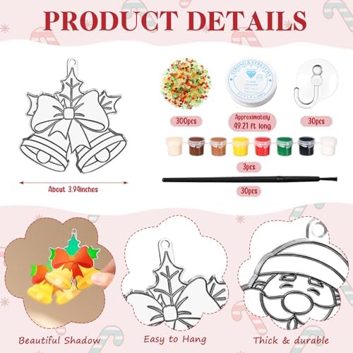 Dunzoom 30 Set Christmas Suncatchers Kit Tree Santa Gingerbread Ornaments - Image 2