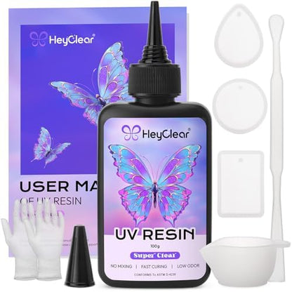 HeyClear 100g UV Resin kit with Molds, Tools for Beginners Jewelry Making by HeyClearResin
