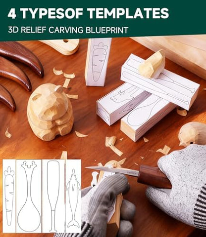 Wood Carving Kit, 30Pcs Wood Carving Tools Set with Leather Storage Bag, Deluxe Whittling Kit, 9 Wood Carving Knives 5 Chisels 4 Blocks (30-Piece Leather Bag Set) - Image 6