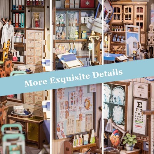 fifijoy Book Nook Kit - Doctors Office DIY Miniature House Dollhouse Kit for Adults and Teens, Booknook Mini Doctors Clinic Bookshelf Insert Decor 3D Wooden Puzzle, Gifts for Family - Image 4