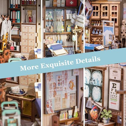 fifijoy Book Nook Kit - Doctors Office DIY Miniature House Dollhouse Kit for Adults and Teens, Booknook Mini Doctors Clinic Bookshelf Insert Decor 3D Wooden Puzzle, Gifts for Family - Image 4
