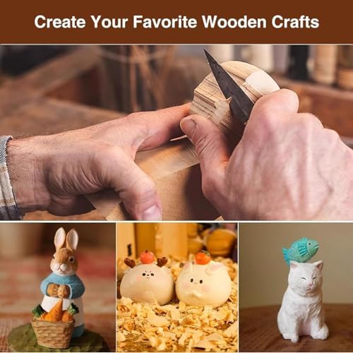 15Pcs Wood Carving Knife Set Walnut Wood Whittling Kit with Detail Wood Knife, Hook Knife for Beginners Wood Carving Tools with Zipper Bag for Kids Adults Woodworking DIY - Image 5