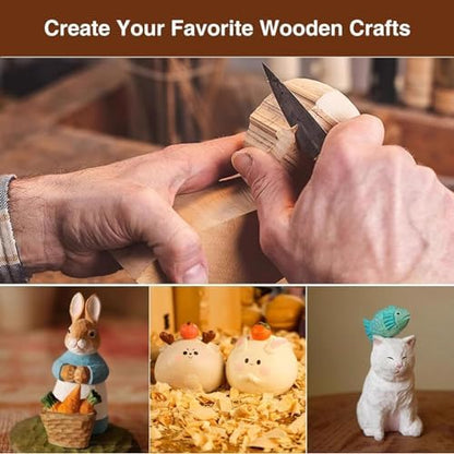15Pcs Wood Carving Knife Set Walnut Wood Whittling Kit with Detail Wood Knife, Hook Knife for Beginners Wood Carving Tools with Zipper Bag for Kids Adults Woodworking DIY - Image 5