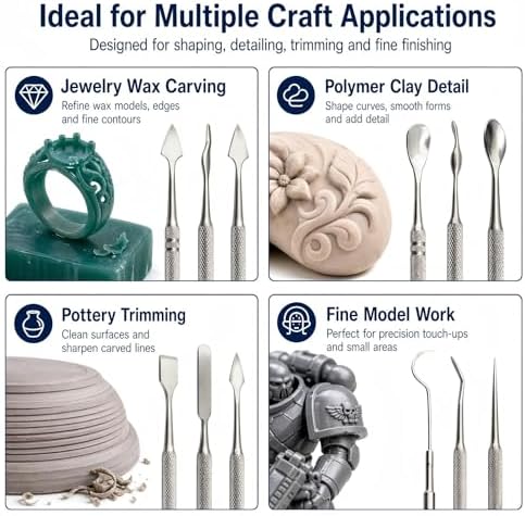 Wax Carvers Set Double Ended Dental Wax Modeling Sculpting Tools Dental Picks Polymer Pottery Clay Carving Tool Stainless Steel 12 Pieces - Image 3