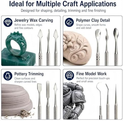 Wax Carvers Set Double Ended Dental Wax Modeling Sculpting Tools Dental Picks Polymer Pottery Clay Carving Tool Stainless Steel 12 Pieces - Image 3