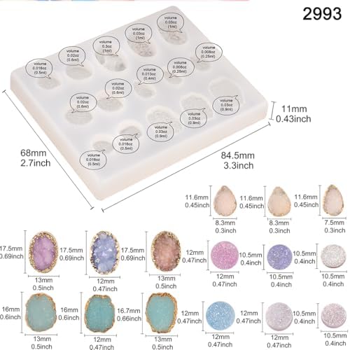 FUNSHOWCASE Geode Epoxy Resin Silicone Molds Set Jewelry Making Kits for Necklace Pendant Earrings Bracelet Charms 33 Shapes 0.35-1.65inch - Image 2