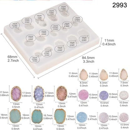 FUNSHOWCASE Geode Epoxy Resin Silicone Molds Set Jewelry Making Kits for Necklace Pendant Earrings Bracelet Charms 33 Shapes 0.35-1.65inch - Image 2