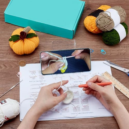 BEUNITONE Crochet Kit for Beginners-1 Set Halloween Pumpkin Crochet Kit,Craft Knitting Crocheting Kits,Learn to Crochet,Include Knitting Yarn,Hook,Instruction,Complete Tools,Holiday Gift - Image 4