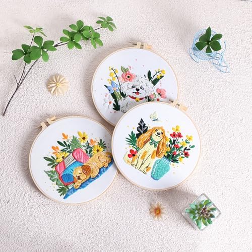 GLTAYLMY Cute Dogs Embroidery Kit for Beginners with Pattern and Instructions,3 Pack Cross Stitch Kits,1 Plastic Embroidery Hoops,Threads and Needles,Needlepoint Kit for Adults - Image 6