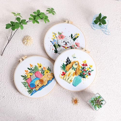 GLTAYLMY Cute Dogs Embroidery Kit for Beginners with Pattern and Instructions,3 Pack Cross Stitch Kits,1 Plastic Embroidery Hoops,Threads and Needles,Needlepoint Kit for Adults - Image 6