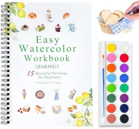 Watercolor Workbooks, 16 Colors Water Color Books Paint Set for Adults, Watercolor Coloring Book for Beginners, Water Color Workbook, 15 Beautiful Paintings for Beginners (Baking) by Terself