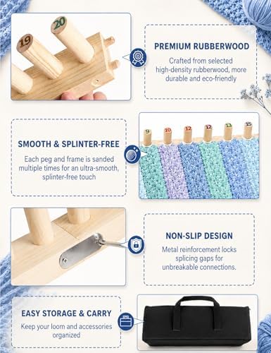 LynxLink 78" Extra Large Chunky Blanket Loom Kit for Beginners, Stable Splinter-Free Wooden Modular Yarn Loom with 12 Sizes Crochet Hooks and Bag, Adjustable Knitting Loom Set Throws DIY Craft - Image 5