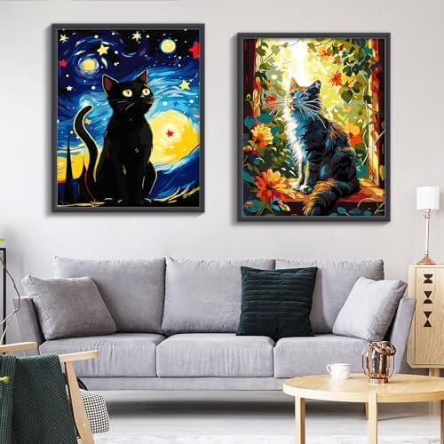 ZTOTZ Cats Paint by Number Kits for Adult,Black Cat Paining by Numbers Canvas, Kitten Adults' Paint-by-Number Kits Animal, 16x20 DIY Paints Numbers Kits Adults Starry Night - Image 3