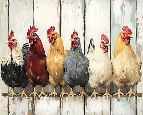 KYOQFVN Chicken Paint by Numbers Kits for Adults - DIY Paint by Numbers Kit on Canvas，Acrylic Painting by Number for Home Wall Decor 16 x 20 inch by KYOQFVN