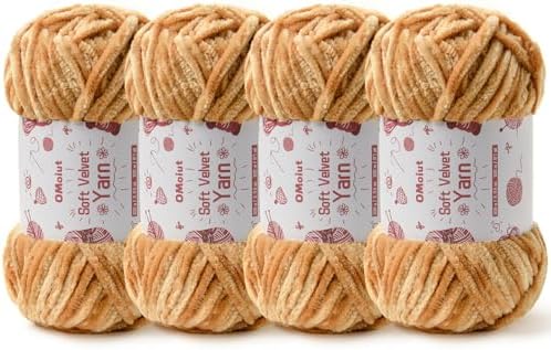 4x100g Fluffy Velvet Chenille Yarn for Crocheting and Knitting, 4x80m (87.5yd) Baby Yarn for Crocheting Soft, Crochet Chunky Yarns Amigurumi Yarns (4 Khaki) by OMoiut