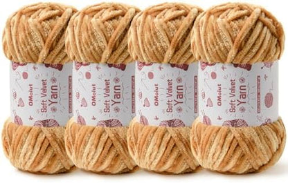 4x100g Fluffy Velvet Chenille Yarn for Crocheting and Knitting, 4x80m (87.5yd) Baby Yarn for Crocheting Soft, Crochet Chunky Yarns Amigurumi Yarns (4 Khaki) by OMoiut