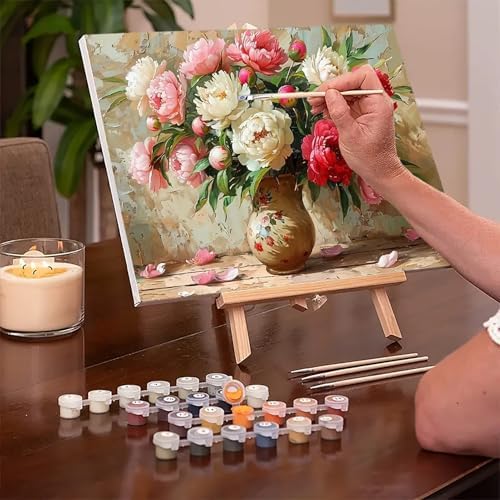 MaiMMaledy Paint by Numbers Kit for Adults Beginners 8Wx12L inch Canvas Pictures with Framed Drawing Painting Works with Wooden Triangle Easel Acrylic Pigment Vase-B - Image 2
