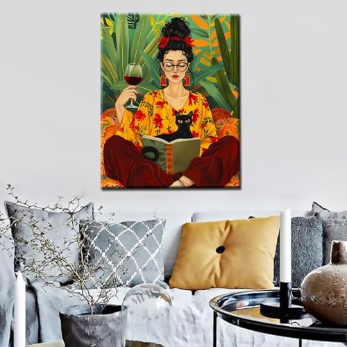 Paint by Numbers Kits for Adult Paint by Numbers Boho Girl Paint by Numbers Kitten Painting Crafts Kit on Canvas with Brushes Acrylic Pigment Drawings Gift Without Framed 16''W x 20''H - Image 3