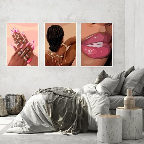 3 Pack Black Girl Pink Paint by Numbers Kit for Adults Canvas,Frameworkless - Image 6