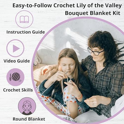 CSWCS Crochet Blanket Kit for Beginners, 40 inches Flower Bouquet Shawl Throw Kits for Adults, Learn How to Knitting with Yarn, Hook & Instructions, Gifts for Women Home Decor (Lily of The Valley Kit) - Image 4