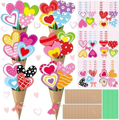 Motipuns 36 Set Valentine's Day Craft Flower Bouquet Craft Kit DIY Valentines Heart Paper Crafts Colorful Make Your Own Thankful Gift for Appreciation Week Spring Handmade Project Home Activities by Motipuns