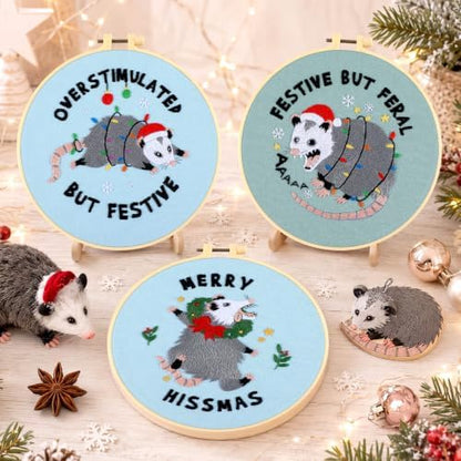 Mindsoft 3 Set Needlepoint Kit for Beginners with Hoop,Christmas Possum - Image 2