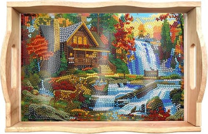 EWJRNSF Diamond Art Kits for Adults Wooden Serving Trays with Handles, 5D Diamond Painting Big Gem Arts and Craft Gifts Trays Decor Gift Home Decor 7.8x11.8 Inches Landscape A by EWJRNSFDiamondPainting