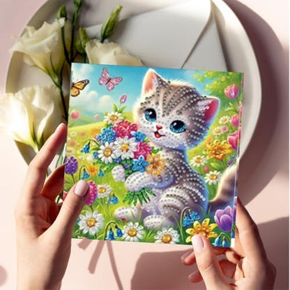 jinglinhh 6pcs Garden Cat Butterfly Sunflower Tulip Flowers Diamond Art Painting Greeting Cards with Envelopes, DIY Card Making Kits for Adults, Diamond Art Postcards Christmas Cards Craft Gifts - Image 6