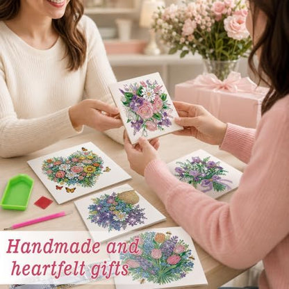 6 Pack Flower DIY Diamond Art Greeting Card Kit with Envelopes - Image 4