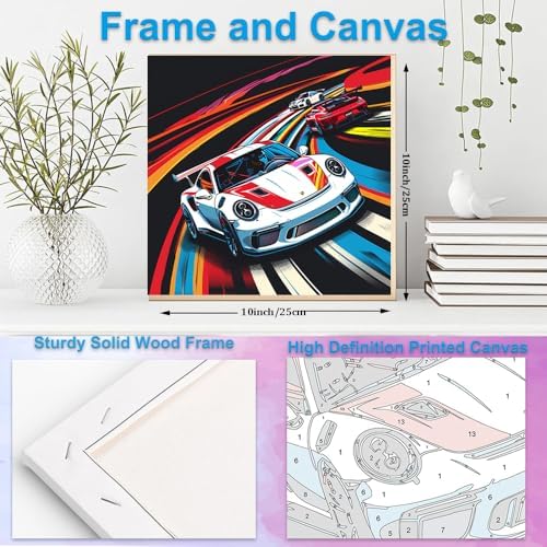 Artunion Framed Paint by Numbers Kit for Adults Beginners & Kids Ages 8-12,Racing Car Paint by Number with Frame,Car Lovers Paint by Numbers Kit on Canvas 10 * 10 Inch Without Easel - Image 5