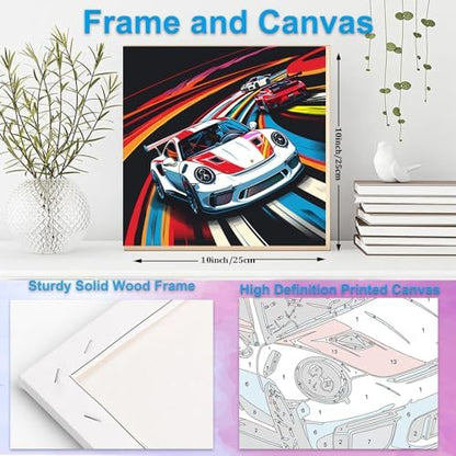 Artunion Framed Paint by Numbers Kit for Adults Beginners & Kids Ages 8-12,Racing Car Paint by Number with Frame,Car Lovers Paint by Numbers Kit on Canvas 10 * 10 Inch Without Easel - Image 5