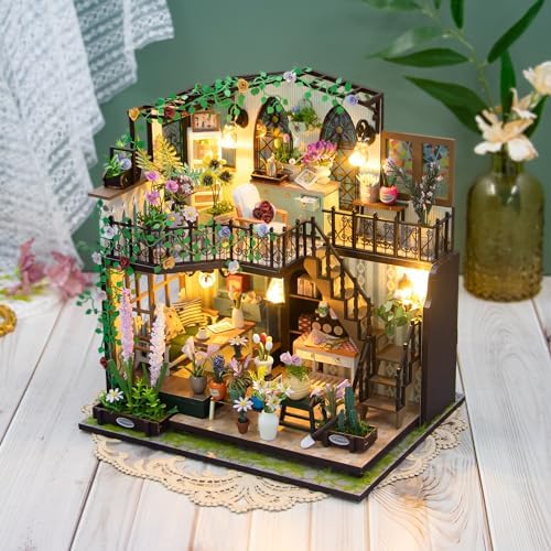 DIY Miniature House Kit, Fairy Dollhouse for Adults to Bulid,Tiny Home Making Kit with Wooden Furniture and LED, Halloween Decoration for Family and Friends (Darcy Flower House) - Image 6