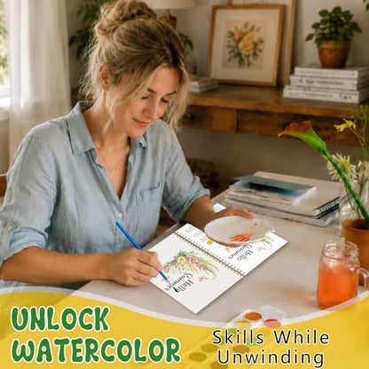 Seasonal Flowers Watercolor Workbook for Beginner, 12 Beautiful Seasonal Flowers Sunflower Wildflower Butterfly Patterns Water Coloring Book, Paint Set with Palette and Brush, Gift for Flower Lovers - Image 5