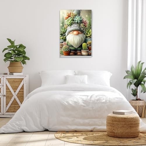 Bowetile Framed Paint by Numbers Gnome Kit for Adults, Adults' Paint-by-Number Kits on Canvas, Painting by Numbers Succulents, DIY Acrylic Number Painting for Home Wall Decor, 8x12in - Image 4