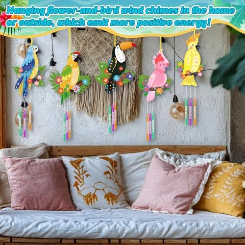 Amyhill 16 Pack Bird Wind Chimes Craft Kit, DIY Painting Wooden Art, Gifts - Image 6