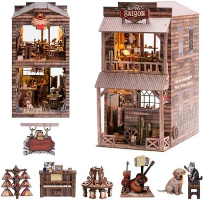 Book Nook Kit - DIY Miniature House Diorama Dollhouse Kit, Booknook Tiny Western Bookshelf Decor, 3D Wooden Puzzle for Adults,DIY Hobby Craft Gift(Old Town Saloon) by Wondyland
