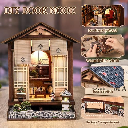 Book Nook Kit, DIY Japanese Miniature Dollhouse with LED Lights - Image 3