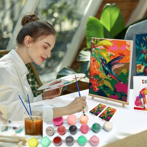 HeeBenor Framed Paint by Numbers Kit for Adults, Hummingbird, 8x12 Inch - Image 3