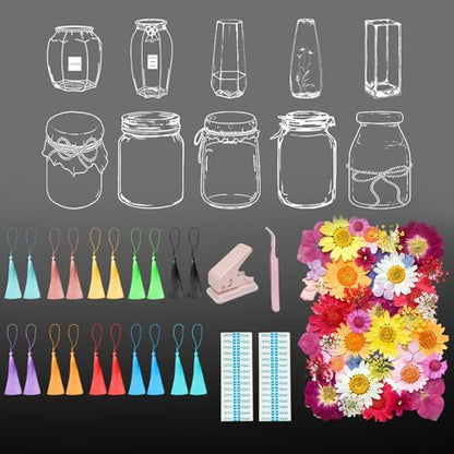 106Pcs Transparent Dried Flower Bookmarks, Dried Flower Bookmark Kit, Handmade DIY Bookmarks for Pressed Flowers, Thousand Flower Bookmark for Kids Women Men, Book Lovers by Artlaza