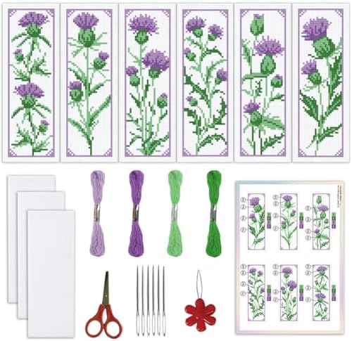 ORIGACH 6 Set Cirsium Cross Stitch Bookmark Kit for Beginner by ORIGACH