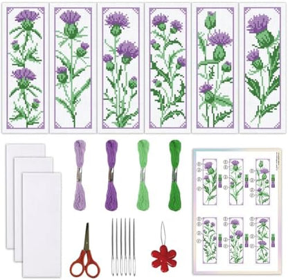 ORIGACH 6 Set Cirsium Cross Stitch Bookmark Kit for Beginner by ORIGACH