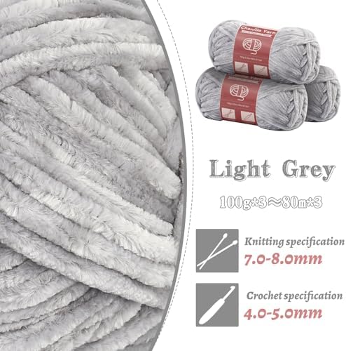 LUNARM Chenille Yarn 3 Pack 3.5oz Chunky Blanket Velvet Yarn 263 Yard - Image 3