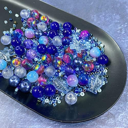 Assorted Glass Resin Beads Multi Size Colors Smooth Cracked Gravel Millet Spacer Beads for Bracelets Necklace Earring DIY Jewelry Making Craft(Indigo Blue Series) - Image 4