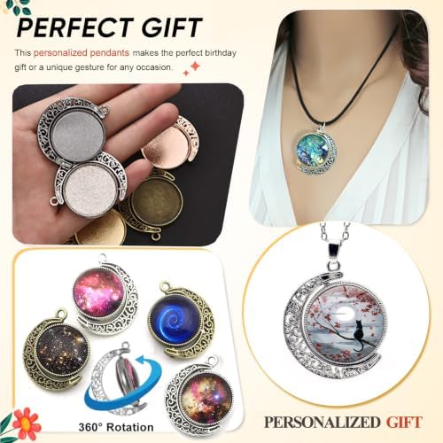Bezel Pendant Trays with Glass Cabochons for Jewelry Making, 5 Styles - Image 7